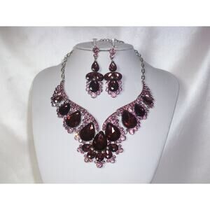 Purple necklace set, statement wedding MOB party prom formal ballroom necklace